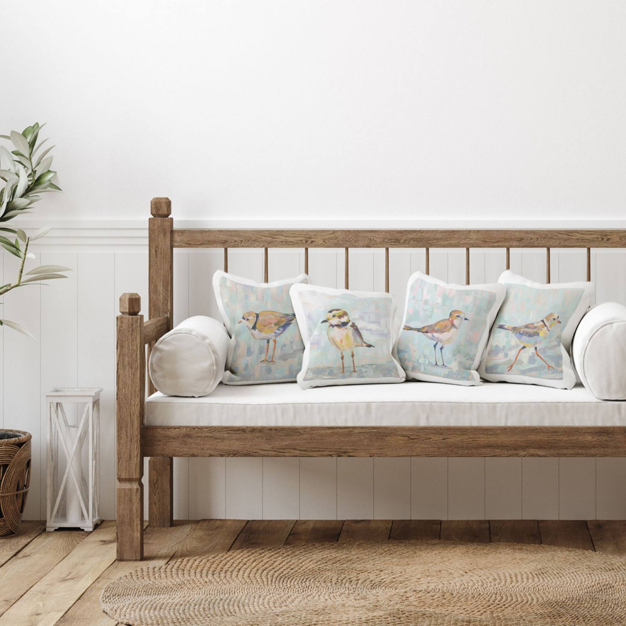 Stupell Industries Little Birds Abstract Pastel Background Nature 4 Pillow Set, 18" x 18"